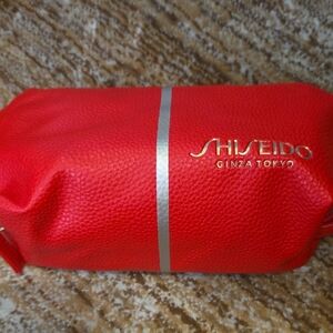 Shiseido Red and Silver Cosmetic Pouch With Minis